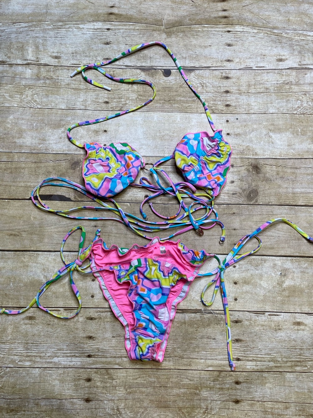 Blackbough Two Piece Ruffle Bikini Colorful String Ring Top